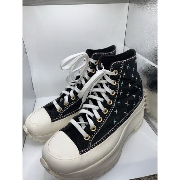 Converse Women’s Size 9 Run Star Hike Hi Stitch Black Metallic Platform Shoes - Picture 2 of 9